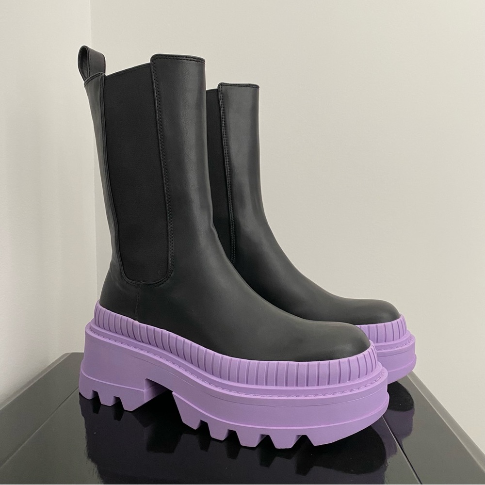 Purple Platform Chelsea Calf Boots